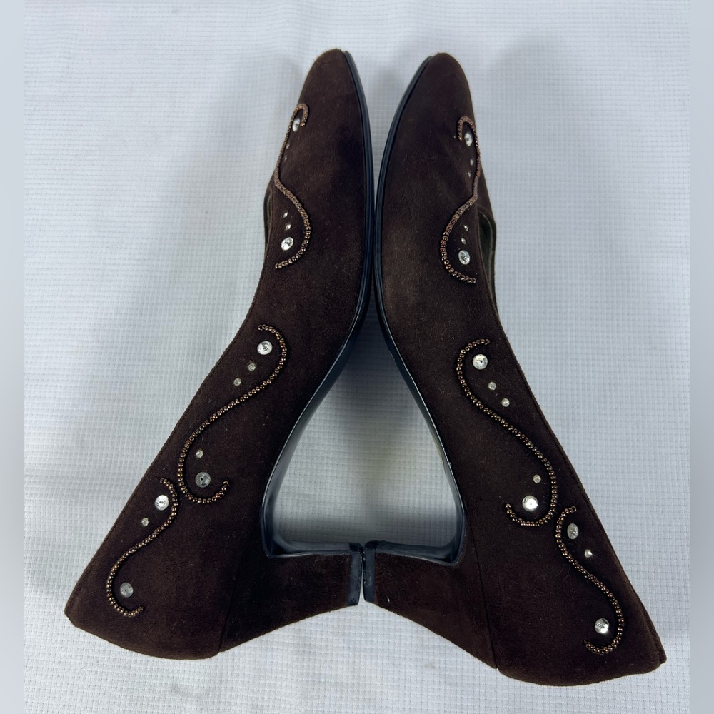 Vintage Yves Saint Laurent Suede Rhinestone Pumps Brown Size - Picture 7 of 10
